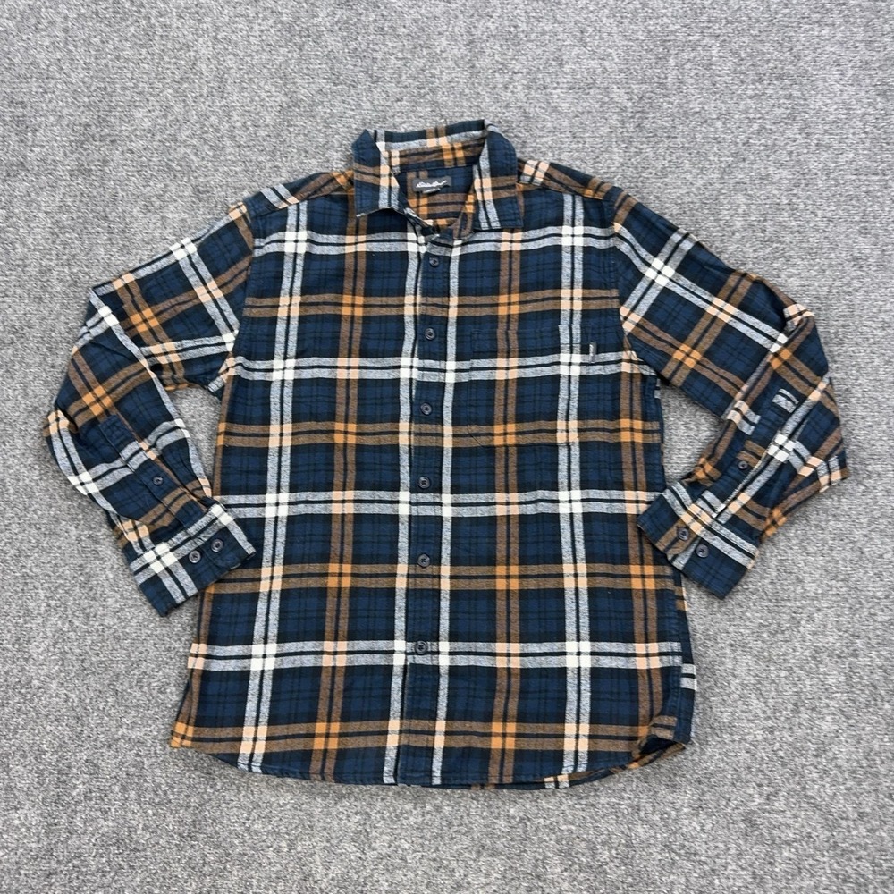 Eddie Bauer Shirt Mens M Blue Plaid 100% Cotton Flannel Long Sleeve Button Front